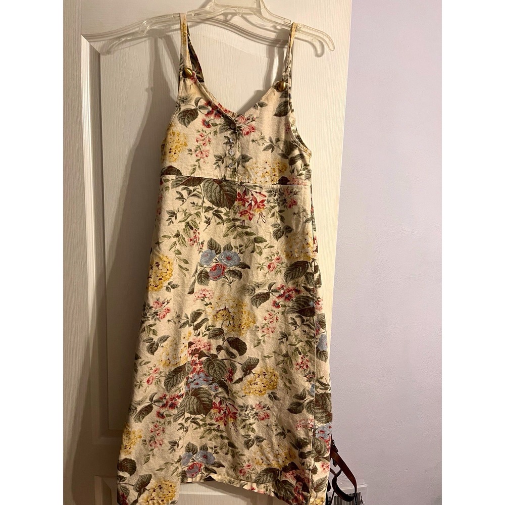 Vintage Smith & Hawken Floral Cotton Linen Sundress XS Made in USA Cottagecore